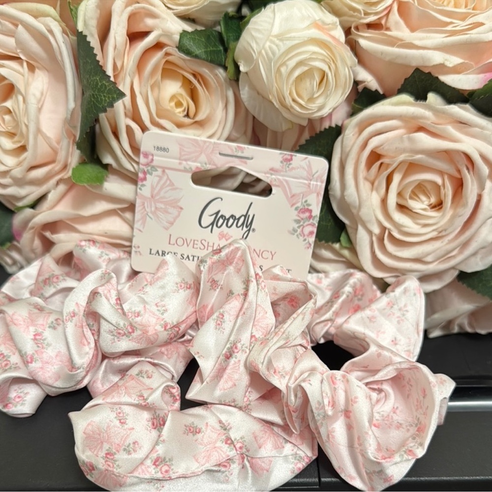 Love Shack Fancy x Goody Pink Floral Satin Scrunchie - Hair Accessory - Picture 5 of 5